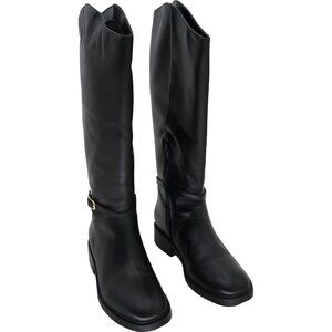 Arezzo Mckenna Tall Riding Boots Black Leather Low Block Heel Women's US 7M